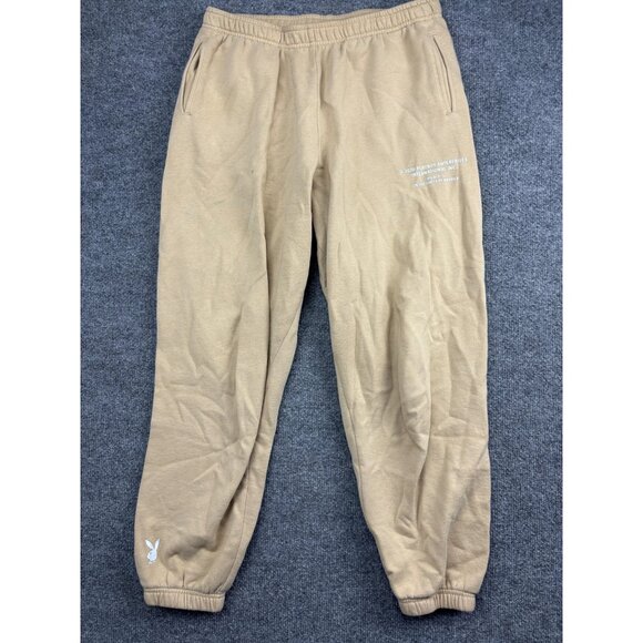 Playboy by PacSun Sweatpants Mens Medium Tan Joggers Logo 2020 Streetwear Rare - Picture 1 of 10